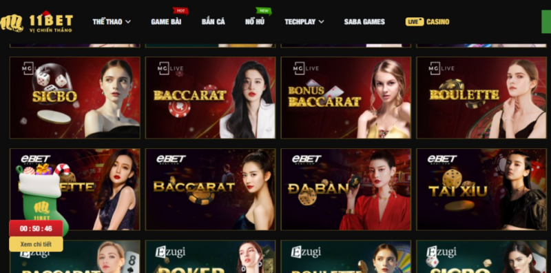 Live casino 11bet độc đáo ấn tượng với nhiều sảnh bài