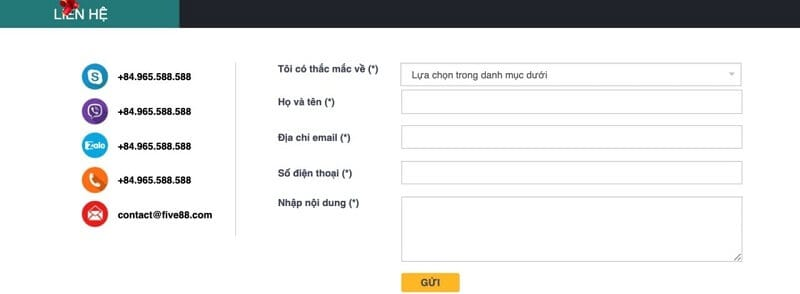 Five88 có nhiều cách để liên lạc hỗ trợ