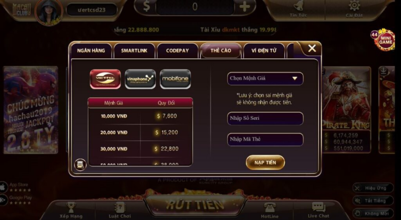 Nạp tiền Macau Club