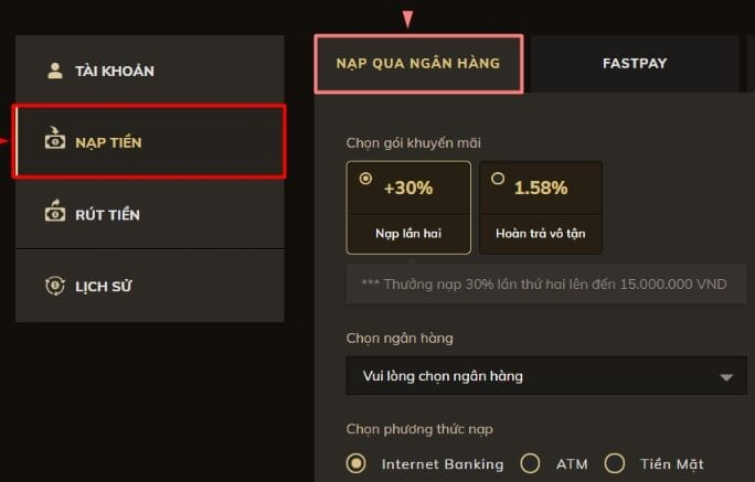 Nhà cái hỗ trợ đa dạng hình thức nạp rút tiền khác nhau