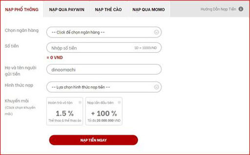 Có tới 4 cách nạp tiền ở Red88