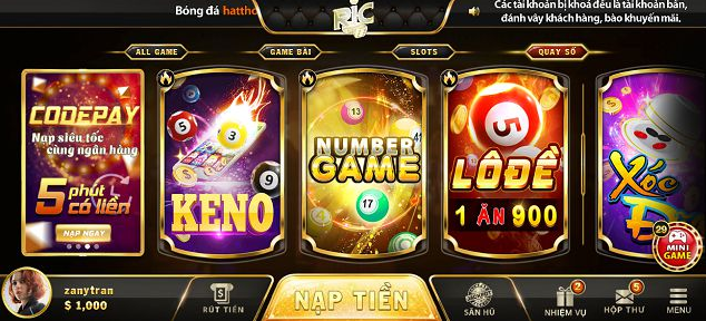 Giao diện website của nhà cái game bài RicWin rất nổi bật