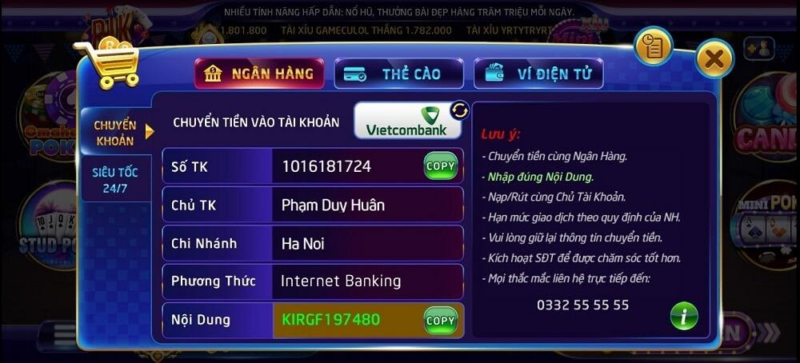 Các hình thức gửi tiền Rikvip