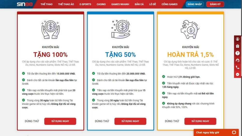 Chương trình khuyến mãi tại nhà cái Sin88