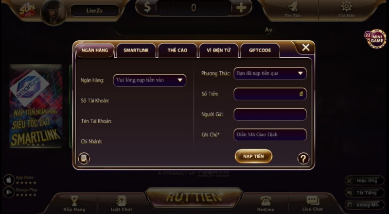 Nạp tiền Sunwin dễ dàng