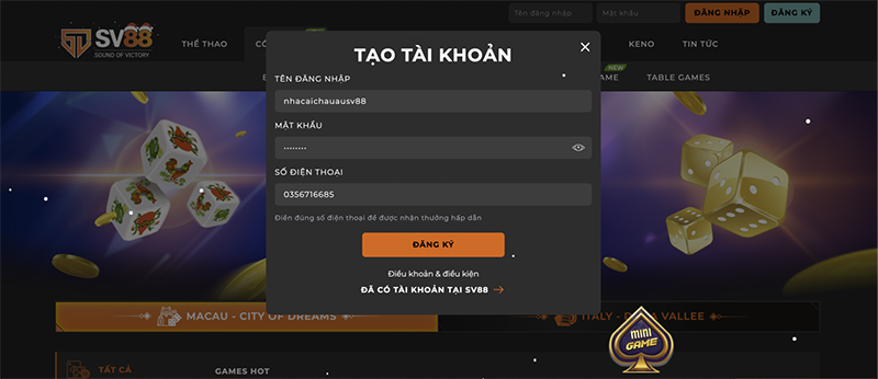 Cách đăng ký/đăng nhập nhà cái SV88