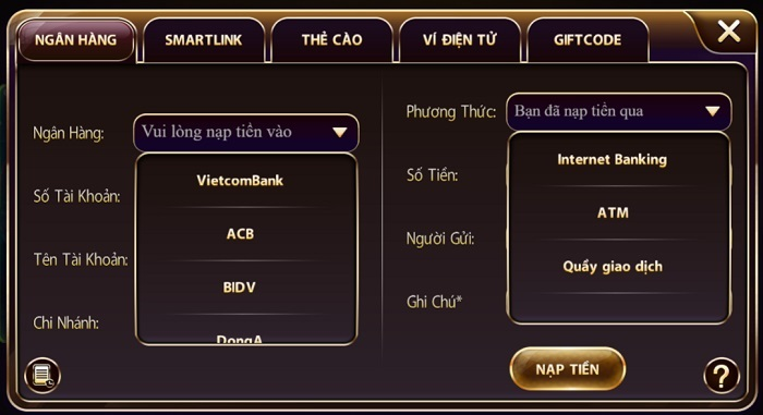 Nạp tiền vào tài khoản