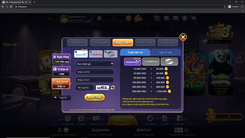 Hướng dẫn nạp tiền