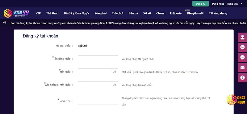 EGB99 Tạo tài khoản tại EGB99