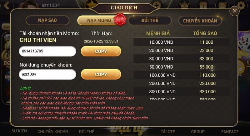 Gửi và rút tiền tại Zindo Club