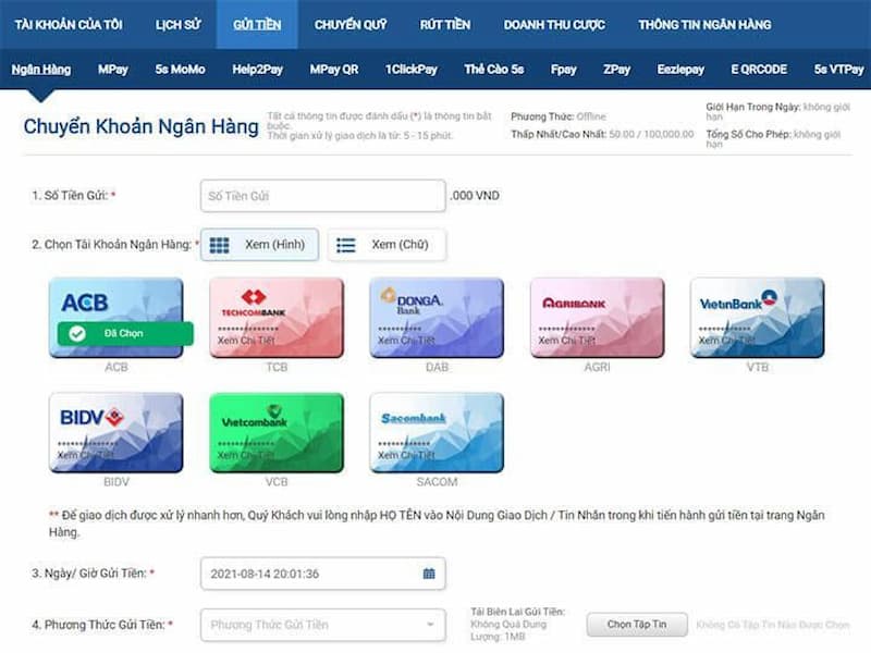 Gửi tiền tại nhà cái HL8 nhanh chóng an toàn