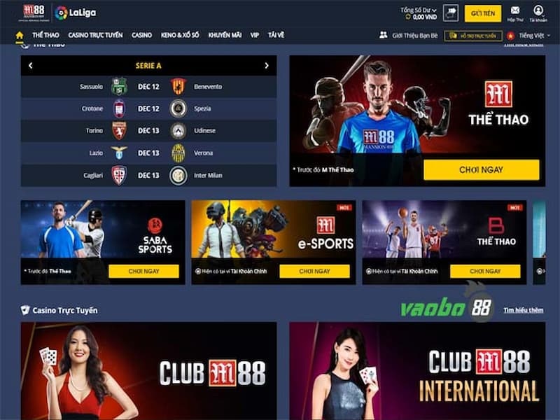 Giao diện nhà cái M88 bắt mắt, ấn tượng và gọn gàng