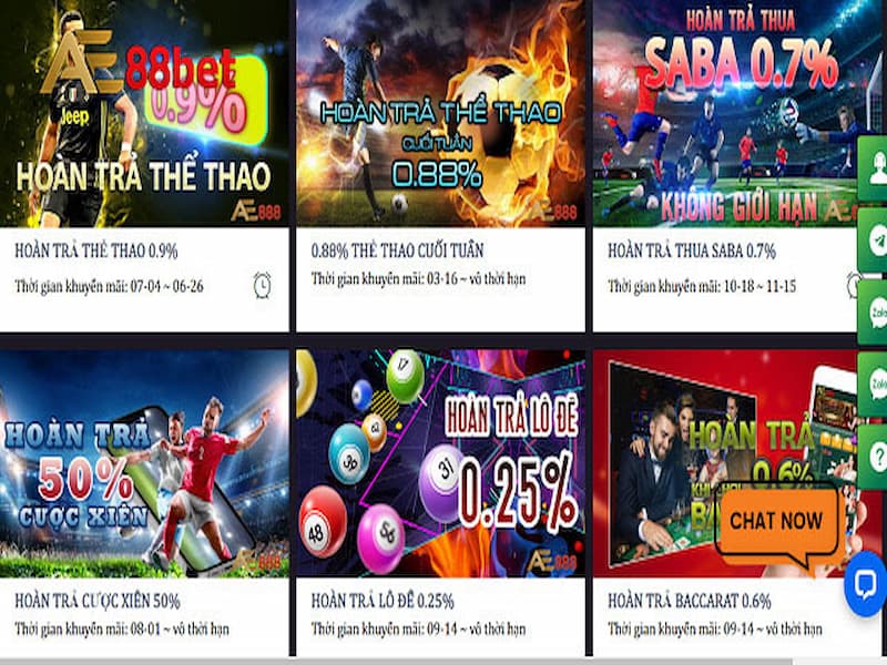 Khuyến mãi hoàn trả bằng tiền mặt tại Ae888