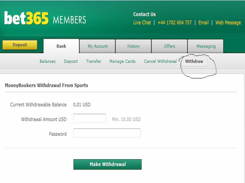 Gửi tiền bet365 qua giao dịch quốc tế