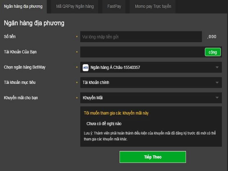 Gửi tiền Betway nhận về nhiều ưu đãi