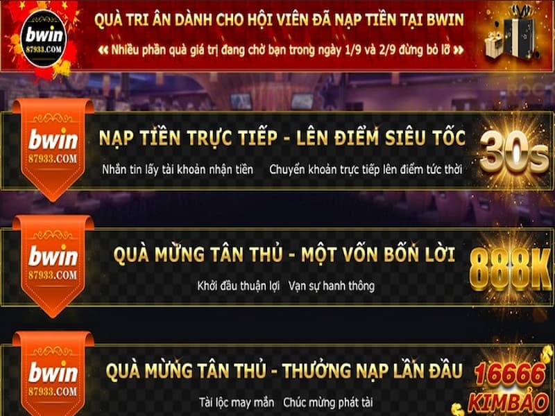 Các chương trình khuyến mãi nhà cái Bwin