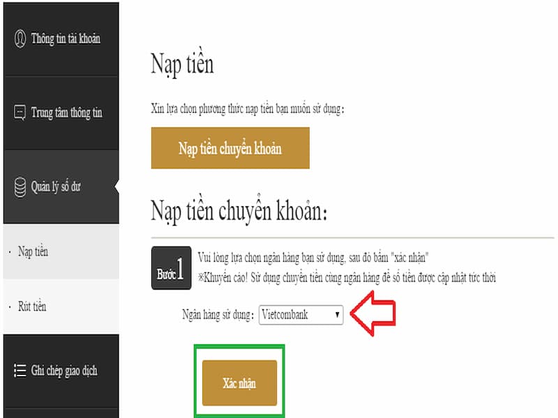 Gửi tiền tại nhà cái Dubai Palace vô cùng dễ dàng