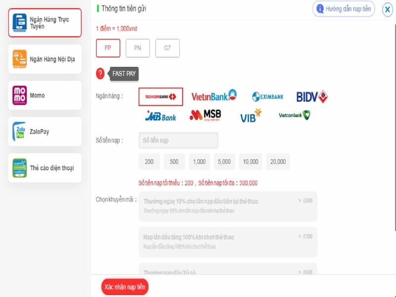 Thao tác gửi tiền tại gi8 bằng nhiều hình thức