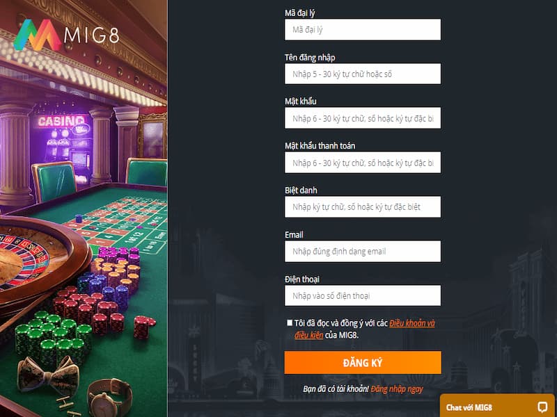 Thao tác đăng ký nhà cái Mig8