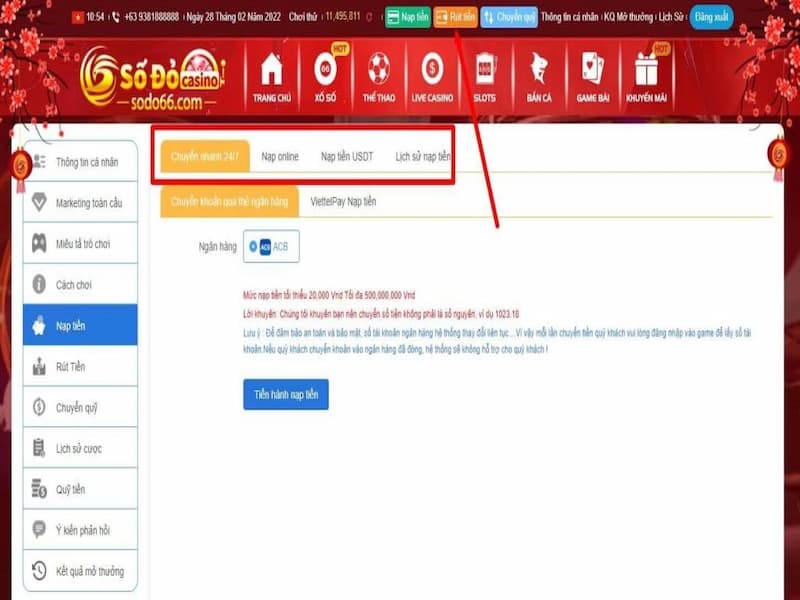 Gửi tiền tại nhà cái Sodo66 với nhiều cách thức