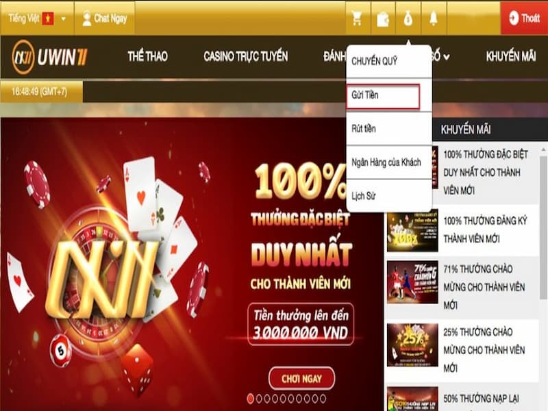 Gửi tiền tại Uwin71 thông qua kênh liên kết đa dạng
