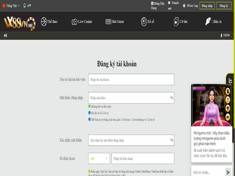 Đăng ký nhà cái vx88 cần thực hiện đúng và đủ theo thứ tự